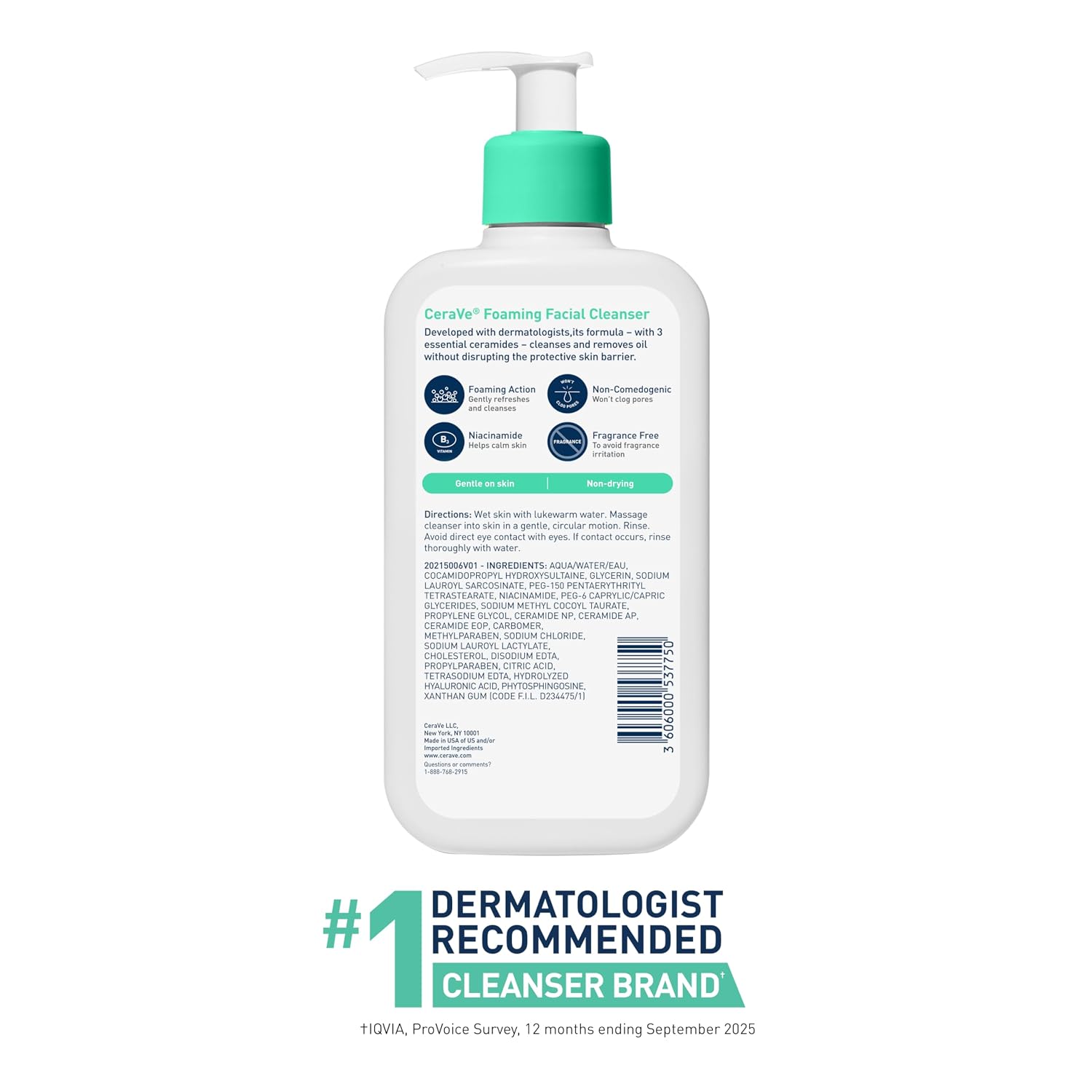CeraVe Foaming Facial Cleanser. Face Wash for Oily Skin. 12fl oz | Cleanses Oily Skin without Stripping. with Hyaluronic Acid and Niacinamide In a Fragrance-Free Formula For Daily Cleansing