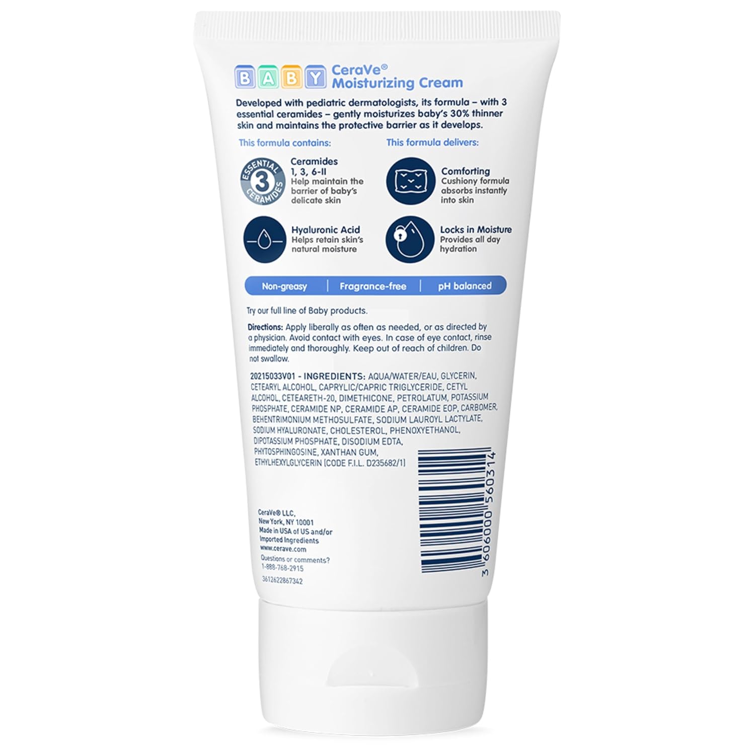 CeraVe Baby Cream. Gentle Moisturizing Cream with Hyaluronic Acid. 5oz | Moisturizes and Protect Skin Barrier with Ceramides. Rich & Non-Greasy Feel. Free Of Fragrance. Paraben. Dye & Phthalates