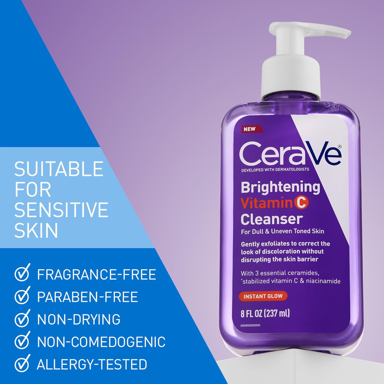 CeraVe Brightening Vitamin C Facial Cleanser. Niacinamide Face Wash. 8oz | Hydrating Skin Care Formula with Ceramides. Gently Exfoliates To Fade Discoloration and Reveal a Radiant Complexion