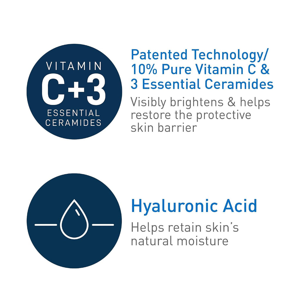 CeraVe Skin Brightening Vitamin C Serum for Face with Hyaluronic Acid. 1oz | Skincare. 10% Pure Vitamin C. Brightening Serum. Ceramides. Antioxidant. Hydrates and Improves Skin Tone & Texture