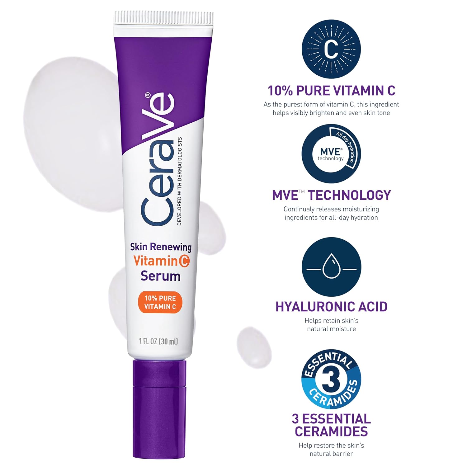CeraVe Vitamin C Serum & Vitamin C Eye Cream Skin Care Set | Skin Brightening Serum with Hyaluronic Acid for Face & Under Eye Cream with Caffeine for Dark Circles and Puffiness