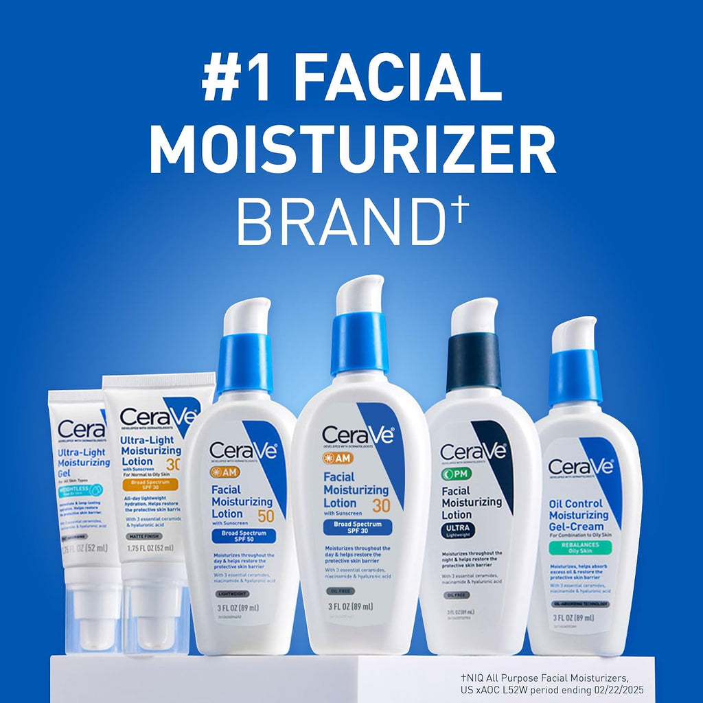 CeraVe Ultra-Light Moisturizing Lotion SPF 30. Sunscreen for Face. 1.7oz | Skin Care. Face Moisturizer. Hyaluronic Acid. Sunscreen Lotion. Facial Moisturizer. Oil Free. Matte Finish. Ceramides