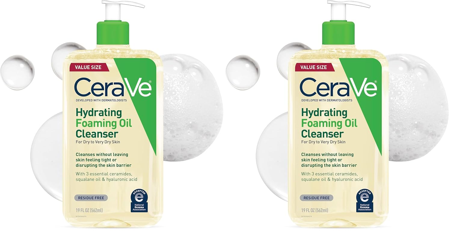 CeraVe Hydrating Foaming Oil Cleanser.Moisturizing Oil Cleanser for Face & Body.Squalane-Oil + Hyaluronic Acid + Ceramides.For Dry to Very Dry Skin.Fragrance Free & Residue Free.19 FL Oz.(Pack of 2)