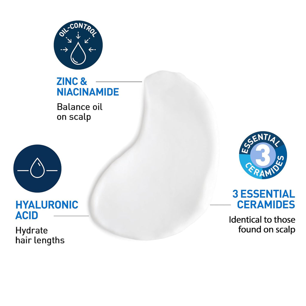 CeraVe Oil Control Conditioner with Hyaluronic Acid for Oily Scalp. 9 Oz | Sulfate-Free Conditioner For Oily Hair with Ceramides Delivers Lightweight Hydration To Ends without Weighing Hair Down