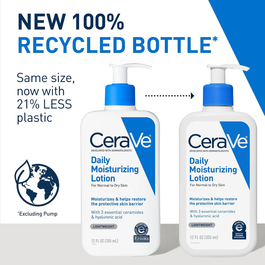 CeraVe Daily Moisturizing Lotion. Face and Body Lotion. Skin care. 12oz | Hyaluronic Acid. Lotion For Dry Skin. Skin Barrier Repair. Ceramide Moisturizer. For Men and Women. Fragrance Free. Oil-Free