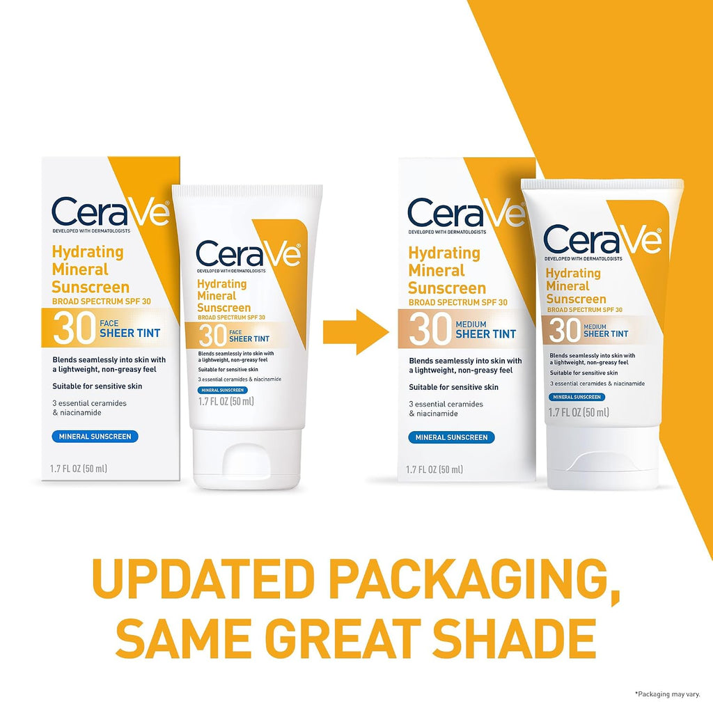 CeraVe Tinted Sunscreen for Face. Mineral SPF 30 Moisturizer. Medium. 1.7oz | Skin Care. Face Sunscreen. Hyaluronic Acid. Zinc Oxide. Titanium Dioxide. Sheer Tint. Healthy Glow. Blends Seamlessly