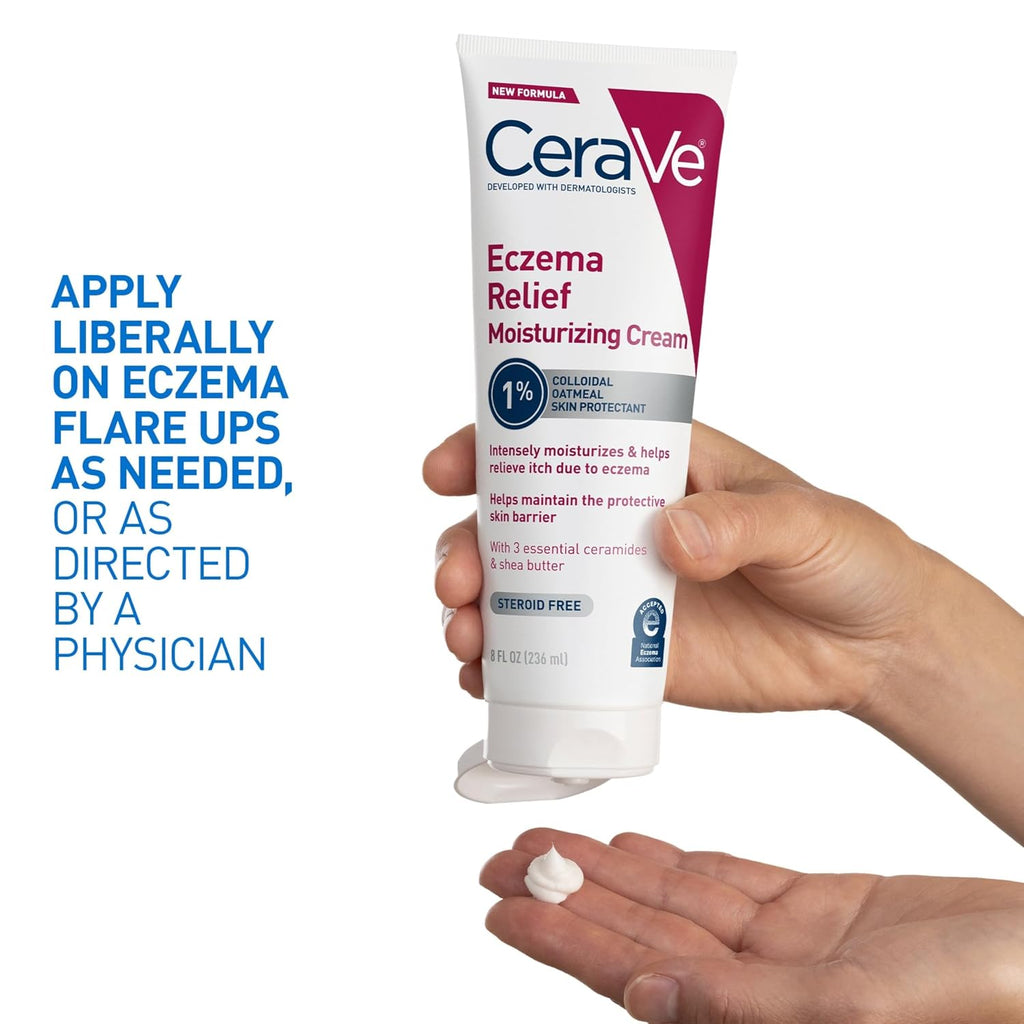 CeraVe Eczema Relief Moisturizing Cream. Shea Butter Dry Skin Lotion. 8oz | Steroid-Free Skin Care Formula with Colloidal Oatmeal and Vitamin E Provides Soothing Eczema Treatment For Itchy Skin
