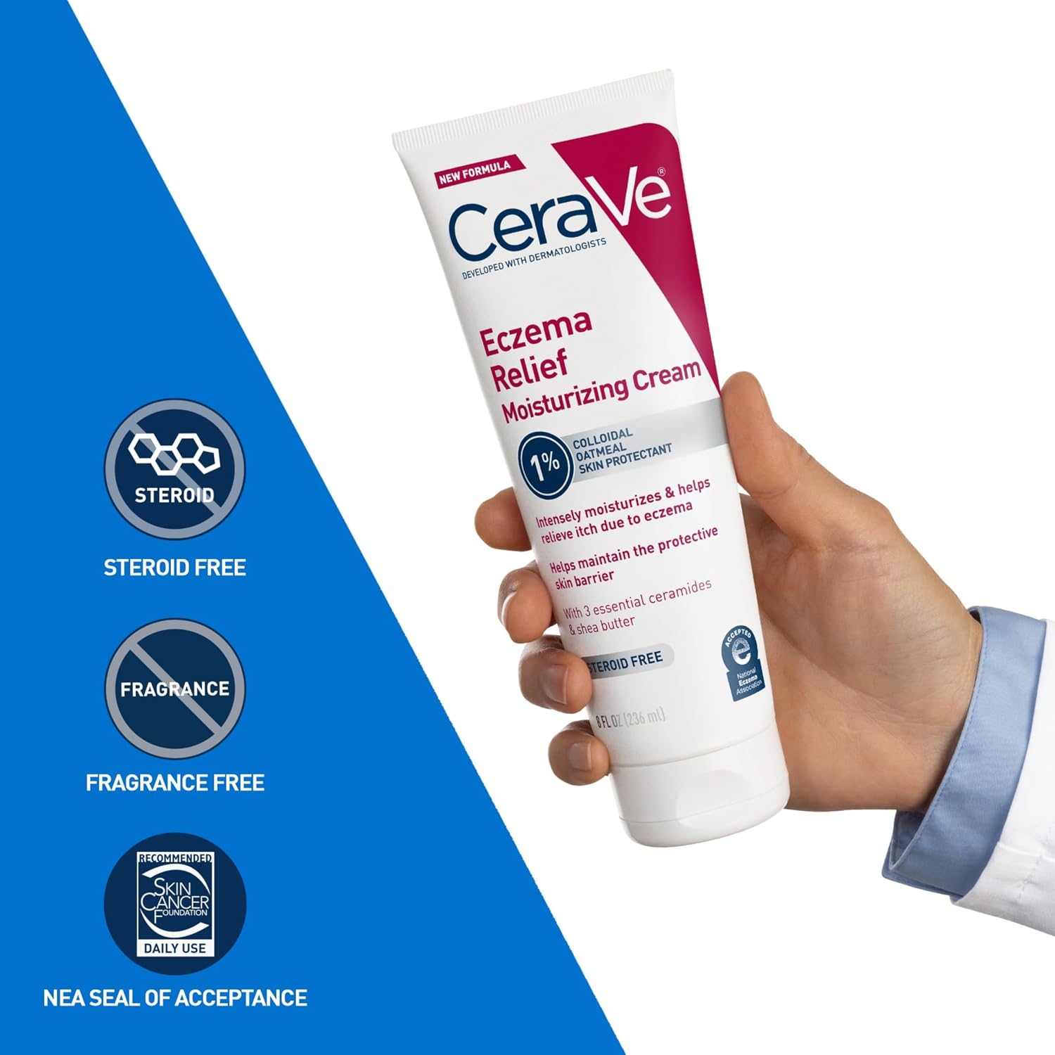 CeraVe Eczema Relief Moisturizing Cream. Shea Butter Dry Skin Lotion. 8oz | Steroid-Free Skin Care Formula with Colloidal Oatmeal and Vitamin E Provides Soothing Eczema Treatment For Itchy Skin