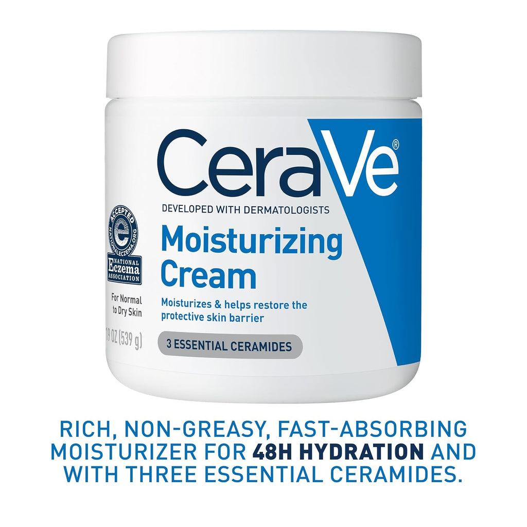CeraVe Moisturizing Cream. Face & Body Moisturizer for Dry Skin. 19oz | Skin Care with Hyaluronic Acid. Skin Barrier Repair. Ceramide Moisturizer. Fragrance Free. Non-Comedogenic. Daily Use