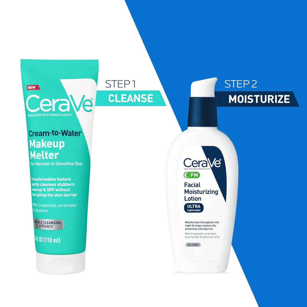 CeraVe Cream-to-Water Makeup Melter. Facial Cleanser for Makeup Removal.4oz | Melts Makeup and Cleanses with Squalane and Ceramides For Double Cleansing. Provides 48h Hydration. For Sensitive Skin