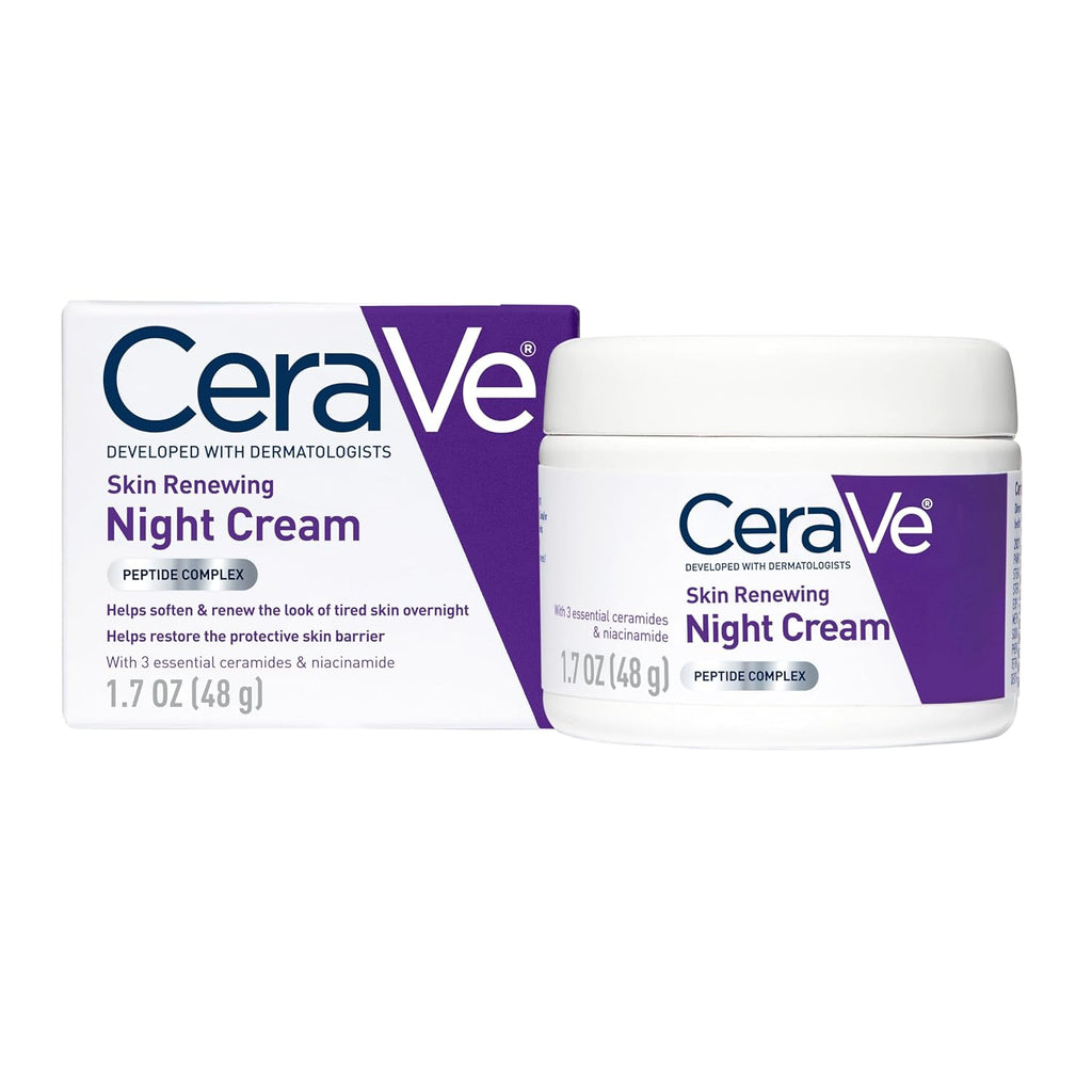 CeraVe Skin Renewing Night Cream. Niacinamide. Peptide Complex. and Hyaluronic Acid Moisturizer for Face. 1.7 Ounce. Packaging may Vary (Pack of 12)