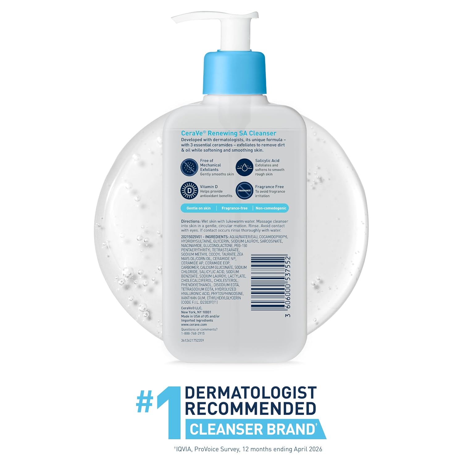 CeraVe Renewing Salicylic Acid Cleanser. BHA Exfoliating Face Wash. 16oz | Skin Care with Hyaluronic Acid & Niacinamide. Facial Cleanser. Face Cleanser. Ceramides. Fragrance Free. Non-Comedogenic