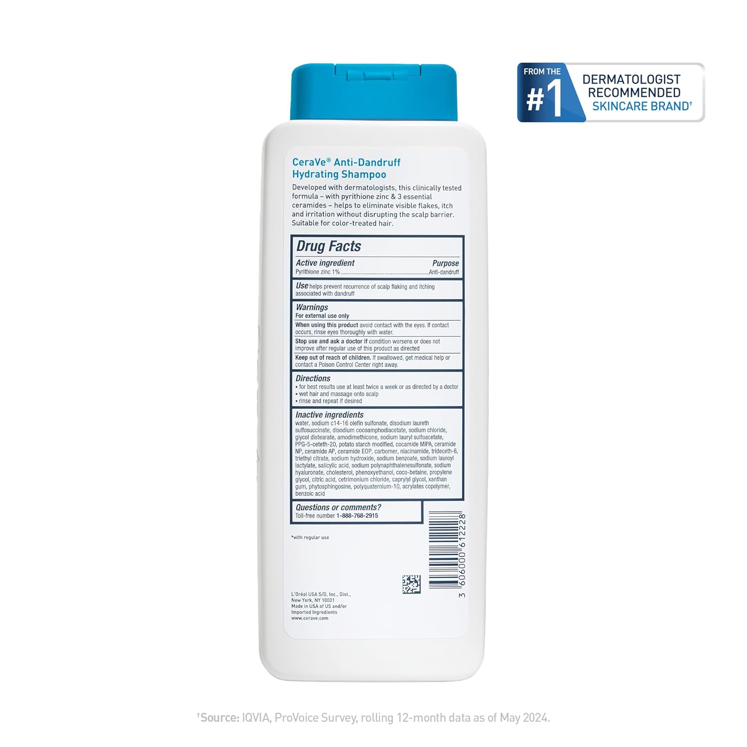 CeraVe Hydrating Anti Dandruff Shampoo. Itchy Scalp Treatment. 12oz | Helps Eliminate Flakes with 1% Pyrithione Zinc. Hyaluronic Acid. Niacinamide and Ceramides In A Sulfate Free Formula