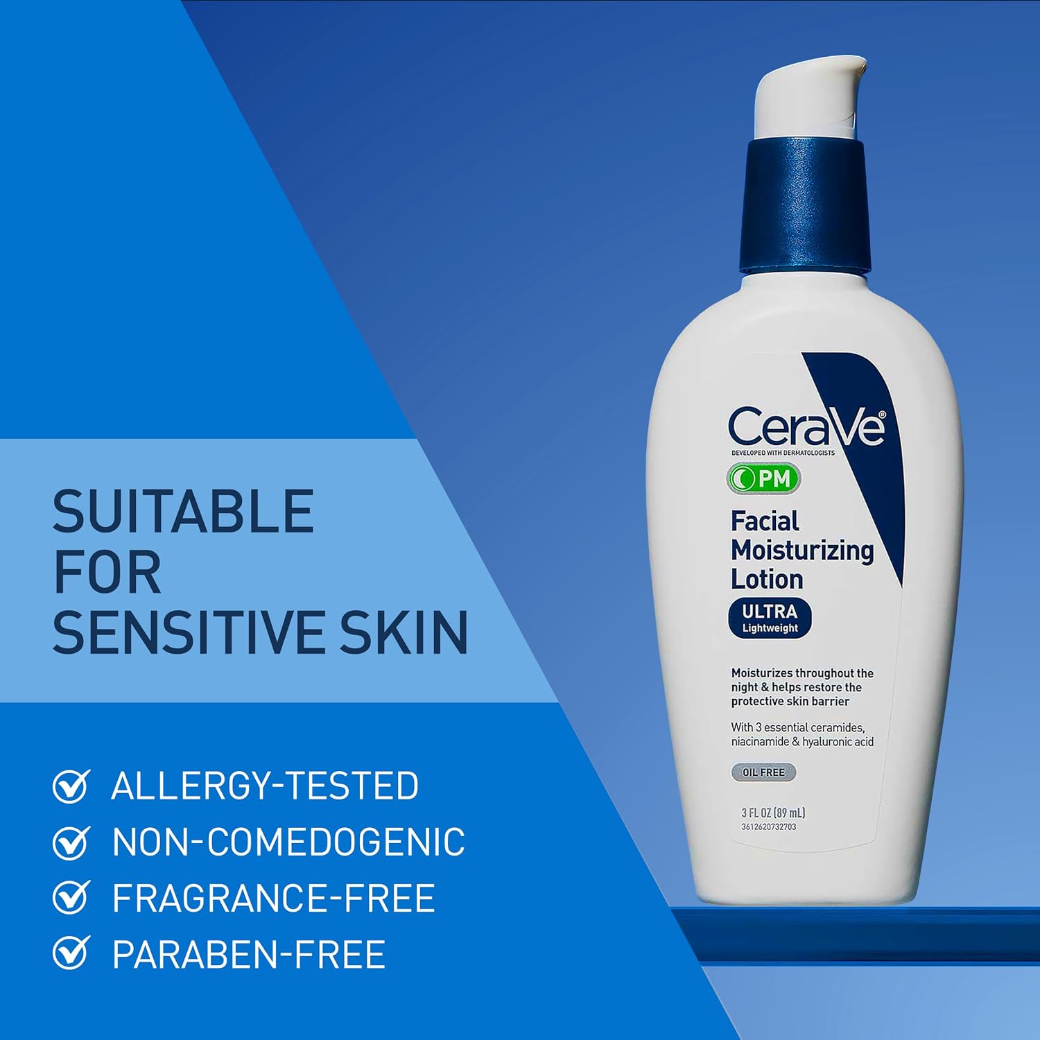 CeraVe PM Facial Moisturizing Lotion. Skin Care for Dry Skin. Oil-Free. 3oz | Travel Sized Face Lotion with Hyaluronic Acid. Niacinamide & Ceramides. Face Moisturizer for Men & Women. Skin Barrier Repair