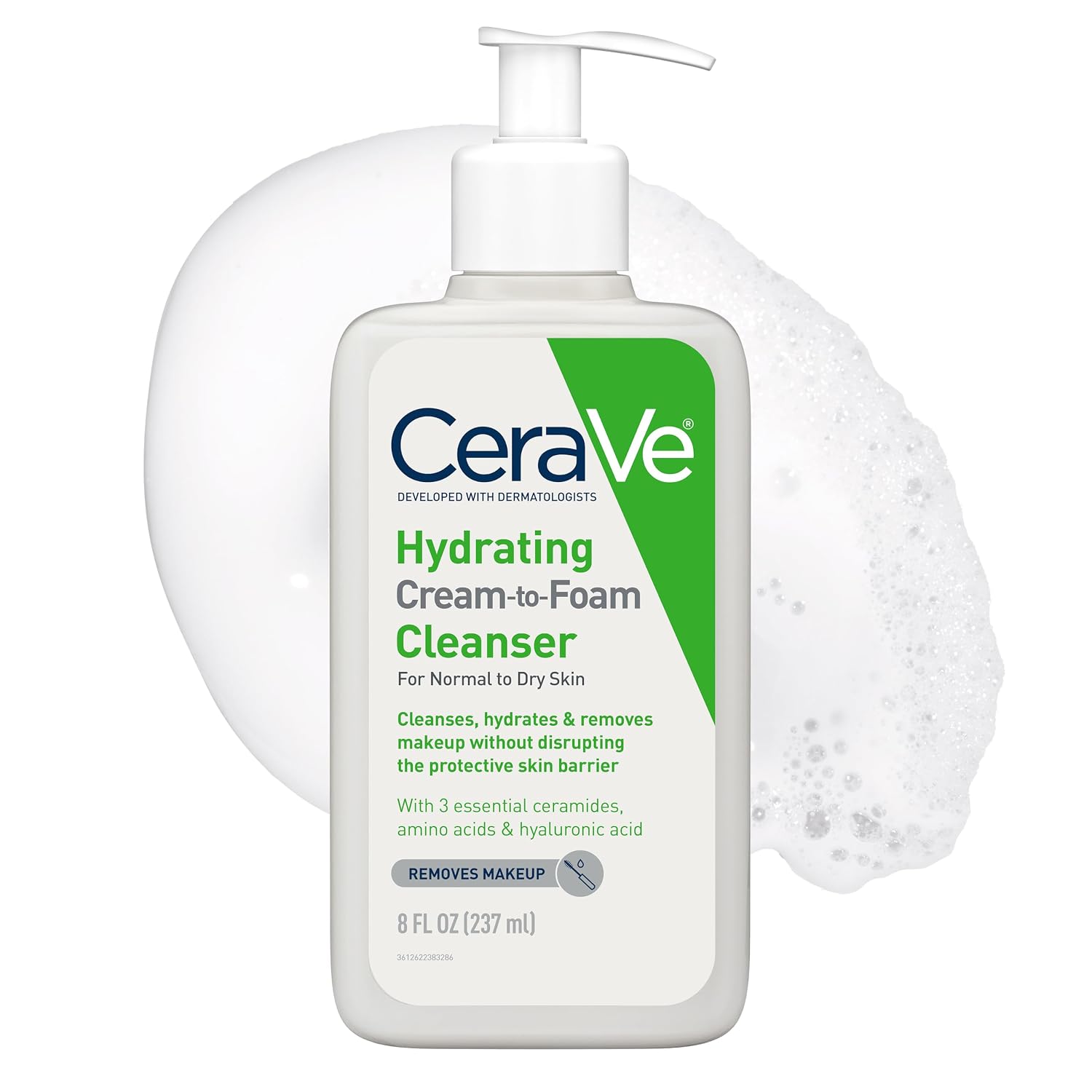 CeraVe Hydrating Cream To Foam Cleanser. Face Wash for Dry Skin. 8oz | Skin Care with Hyaluronic Acid. Makeup Remover. Facial Cleanser. Fragrance-Free. Non-Comedogenic. For Normal To Dry Skin