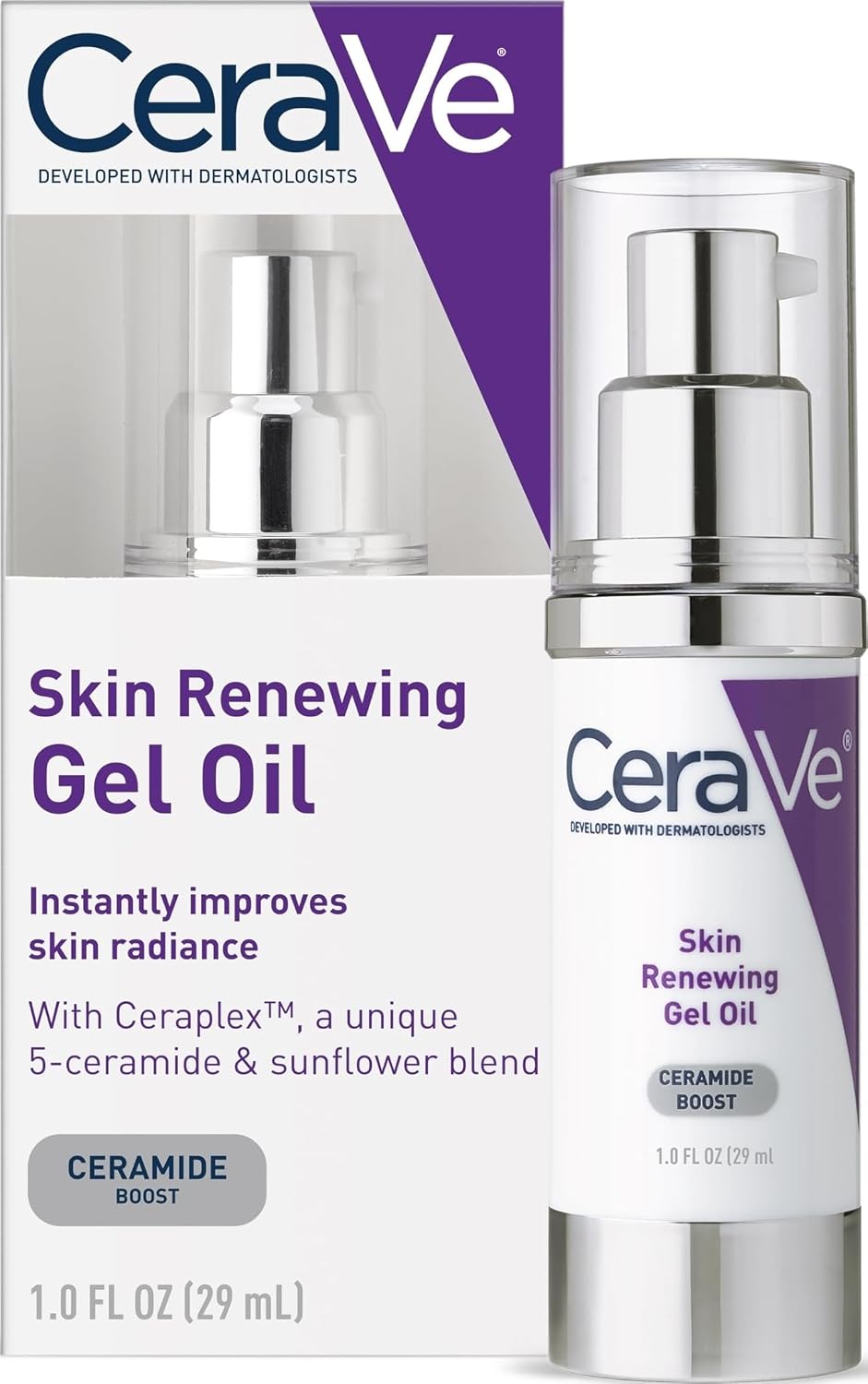 CeraVe Skin Renewing Gel Oil. Hydrating Hyaluronic Acid Serum for Face. 1oz | Gel Moisturizer For Face with CeraPlex To Hydrate & Smooth Skin with A Non-Greasy. Fragrance-Free. Non-Comedogenic Formula