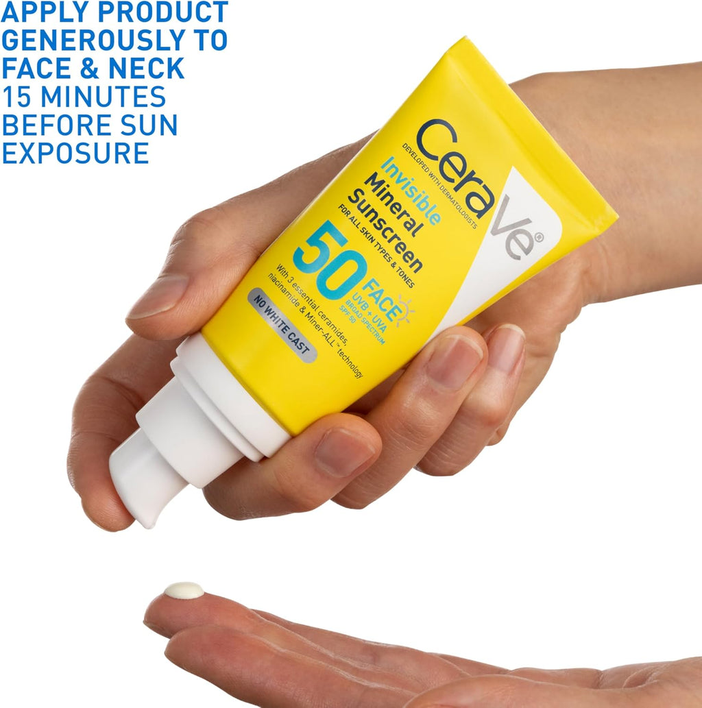 CeraVe Invisible Mineral Sunscreen SPF 50 Face Sunscreen. 1.7oz | Skincare for Sun Protection. Travel Sunscreen with Zinc Oxide. Vitamin E & Niacinamide. Oil Free. Suitable for Sensitive Skin