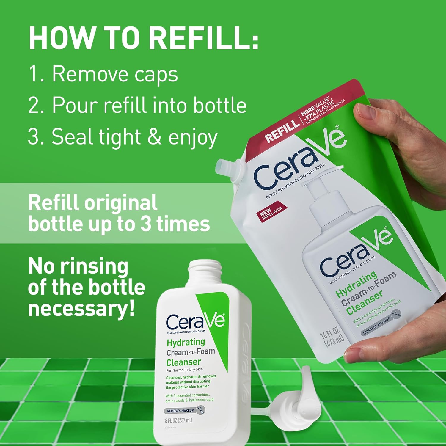 CeraVe Hydrating Cream To Foam Cleanser. Face Wash for Dry Skin.16oz Refill | Removes Makeup with Hyaluronic Acid In A Fragrance Free. Non-Comedogenic Formula For Normal To Dry Skin