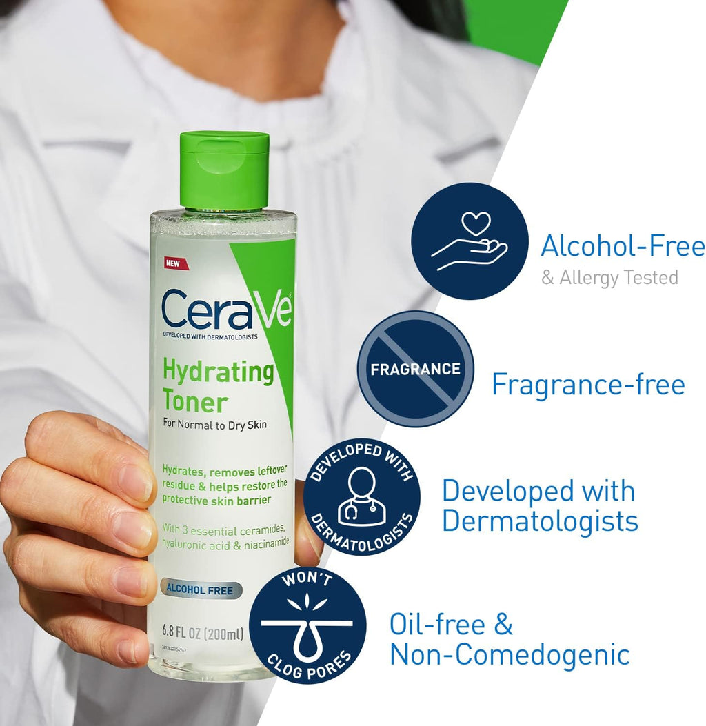 CeraVe Hydrating Toner for Face Non-Alcoholic with Hyaluronic Acid. Niacinamide. and Ceramides for Sensitive Dry Skin. Fragrance-Free Non Comedogenic. Full Size. 6.8 Fl Oz