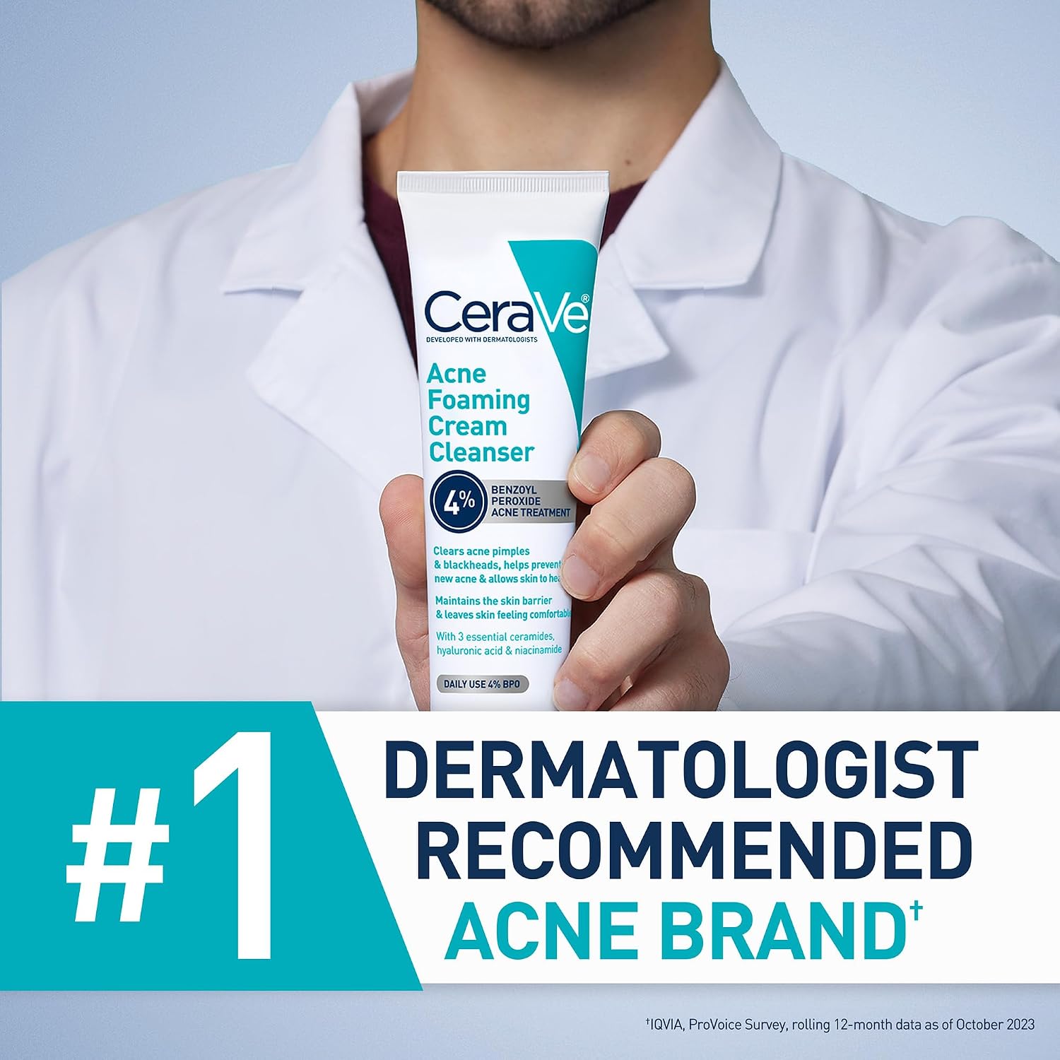 CeraVe Foaming Acne Cream Cleanser. Face Wash with 4% Benzoyl Peroxide. 5oz | Skin Care. Hyaluronic Acid. Niacinamide. Facial Cleanser. Acne Treatment For Face. Face Care. Gentle Cleanser. Ceramides