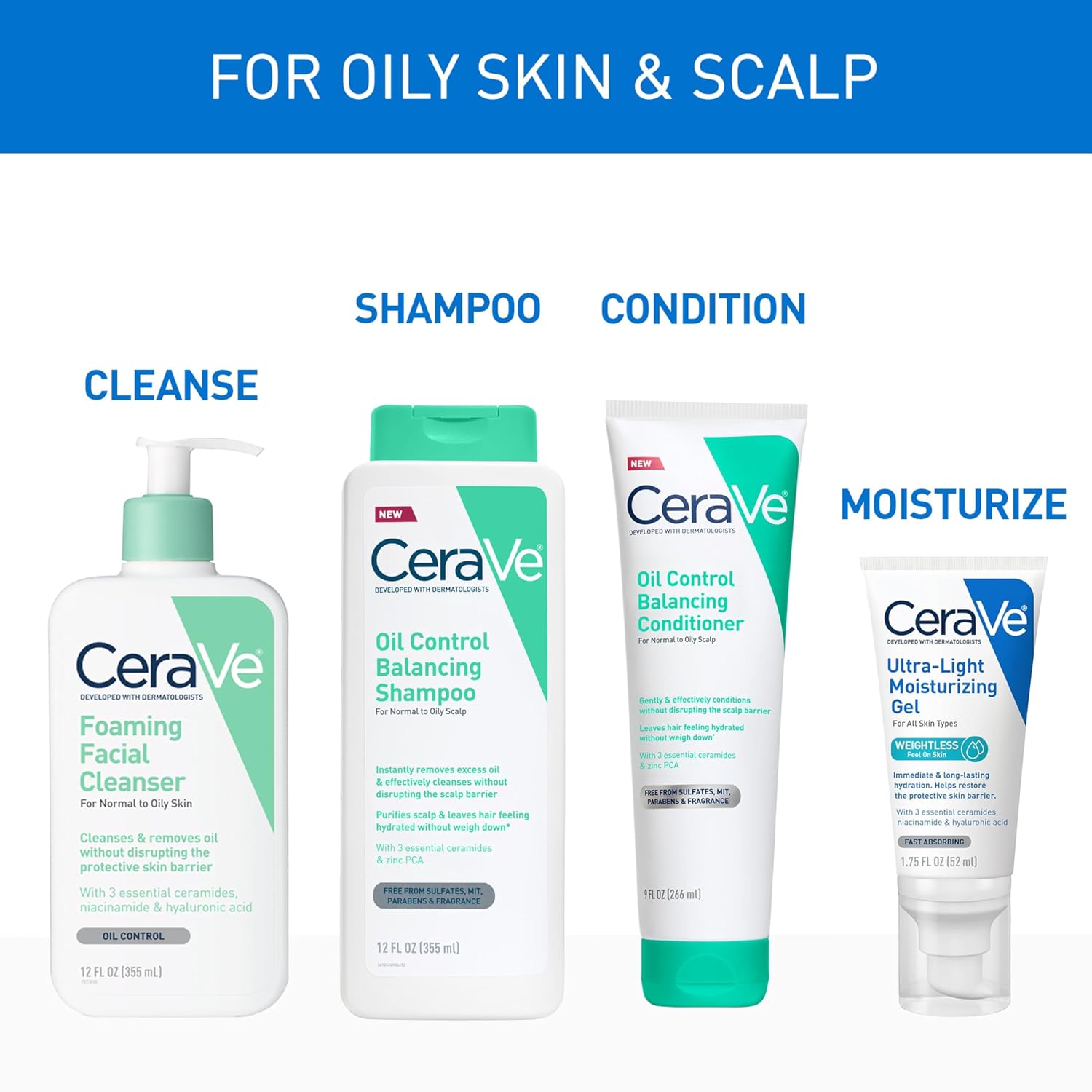 CeraVe Oil Control Conditioner with Hyaluronic Acid for Oily Scalp. 9 Oz | Sulfate-Free Conditioner For Oily Hair with Ceramides Delivers Lightweight Hydration To Ends without Weighing Hair Down