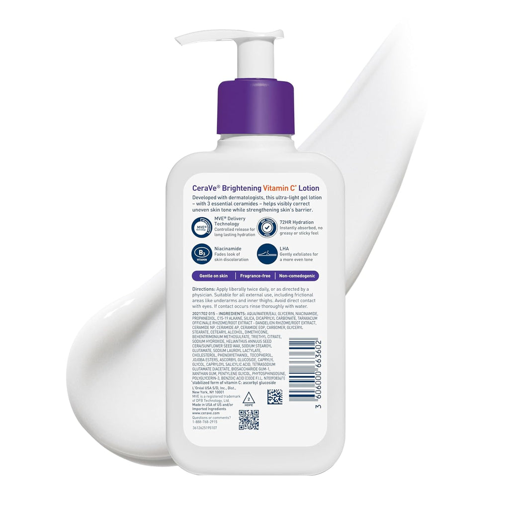 CeraVe Brightening Vitamin C Body Lotion. Skincare with Niacinamide. 8oz | Brightening Body Lotion & Moisturizer. Dark Spot Corrector with Ceramides & LHA. Fragrance Free. Suitable for Sensitive Skin