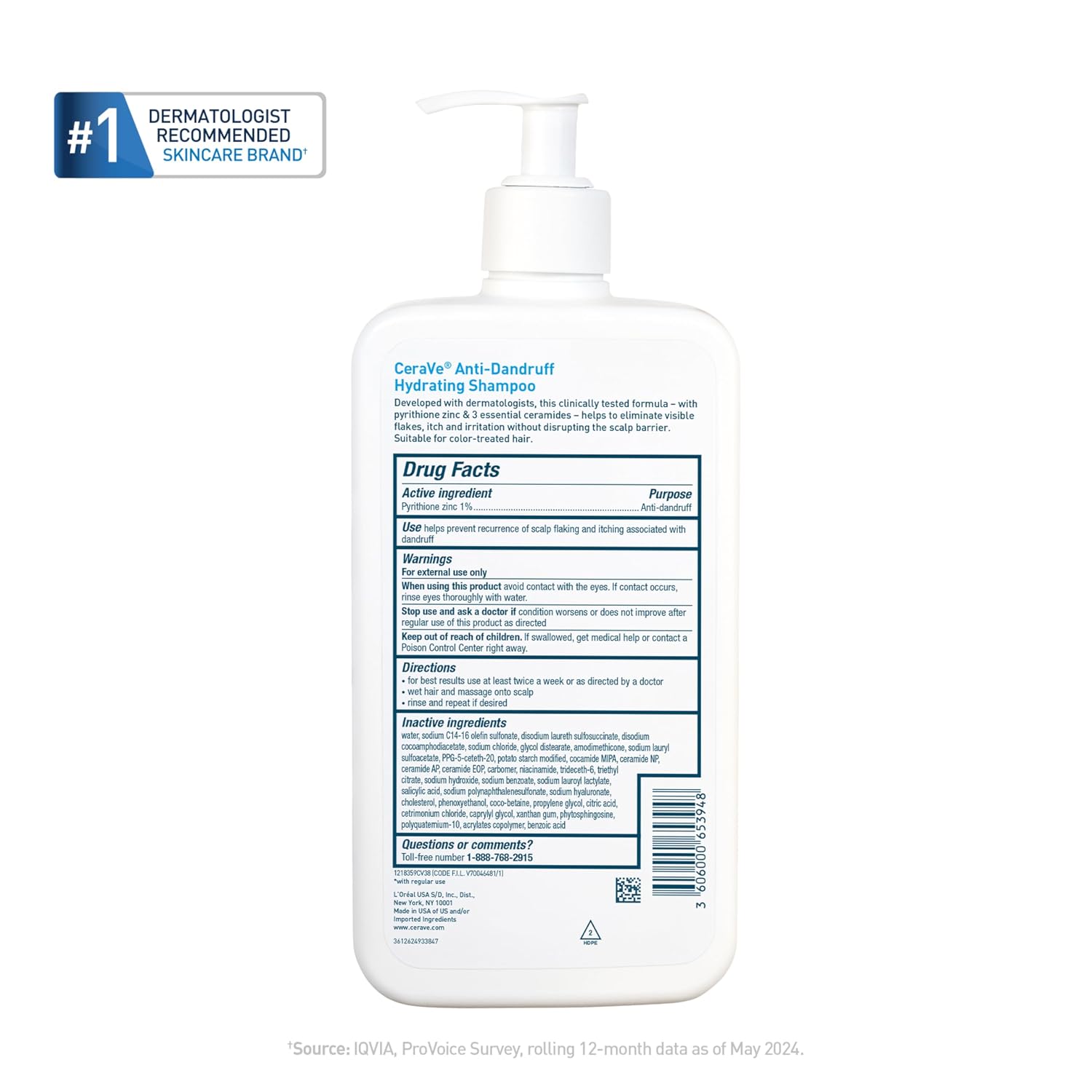 CeraVe Hydrating Anti Dandruff Shampoo. Itchy Scalp Treatment. 19oz | Helps Eliminate Flakes with 1% Pyrithione Zinc. Hyaluronic Acid. Niacinamide and Ceramides In A Sulfate Free Formula