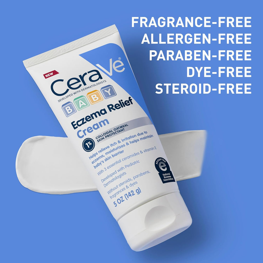 CeraVe Baby Eczema Relief Cream.1% Colloidal Oatmeal Cream with Vitamin E & Ceramides.Soothes & Calms Itchy Skin.Developed with Pediatric Dermatologist.Fragrance Free.5oz.(Pack of 2)