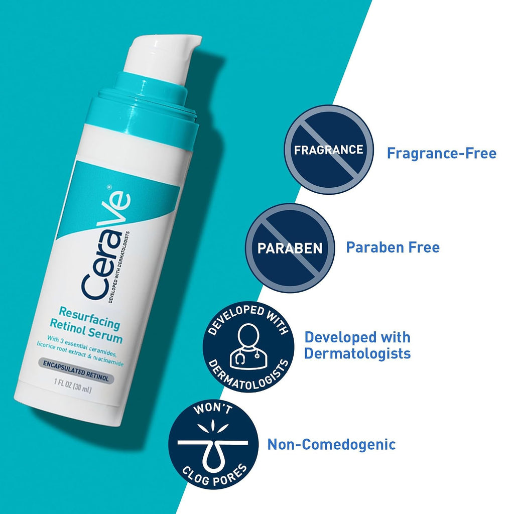 CeraVe Resurfacing Retinol Face Serum with Niacinamide. Pore Minimizer. 1oz | Skin Care Brightening Serum with Licorice Root. Acne Scar & Hyperpigmentation Treatment. Dark Spot Corrector. Skin Repair