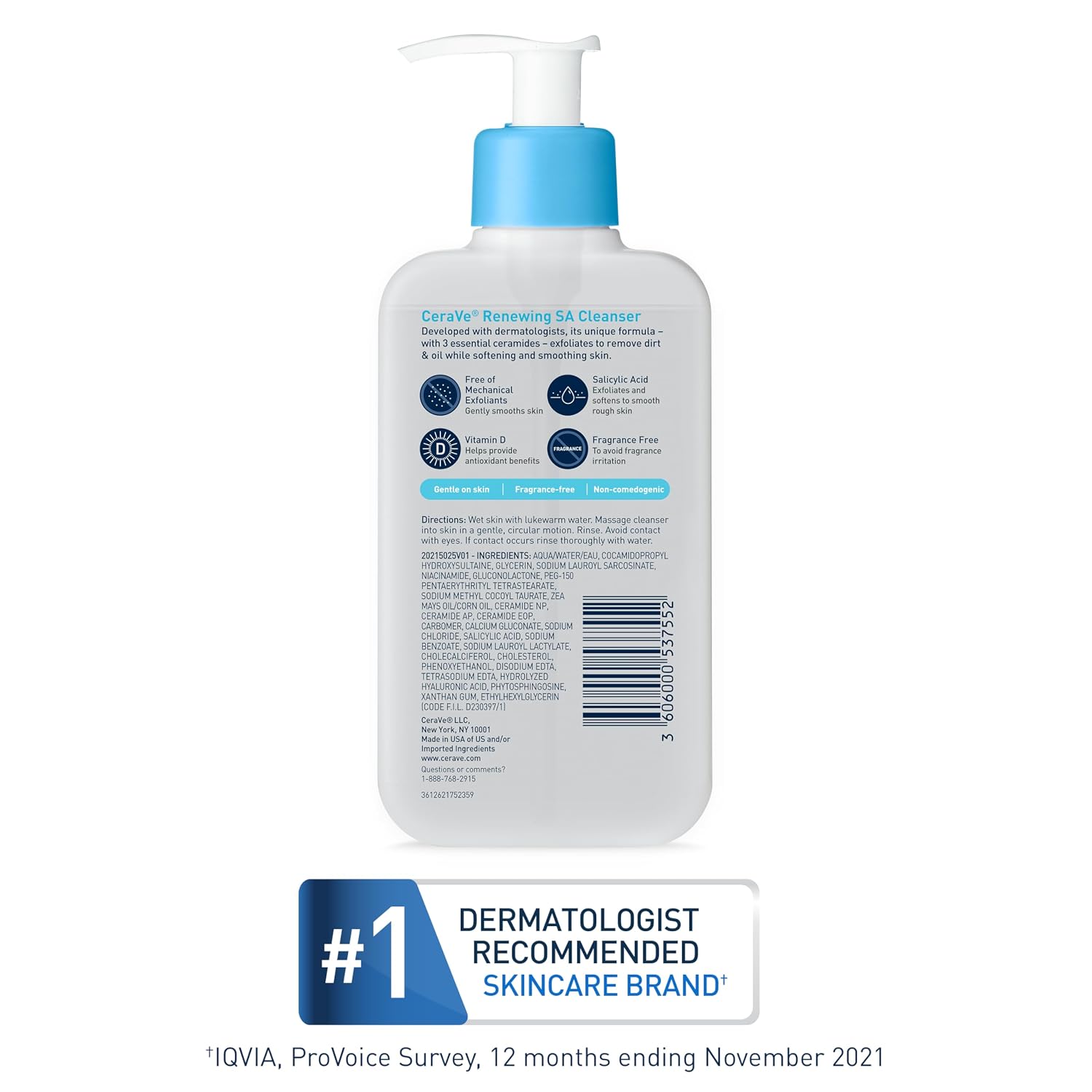 CeraVe Renewing Salicylic Acid Cleanser. BHA Exfoliating Face Wash. 8oz | Skin Care with Hyaluronic Acid & Niacinamide. Facial Cleanser. Face Cleanser. Ceramides. Fragrance Free. Non-Comedogenic