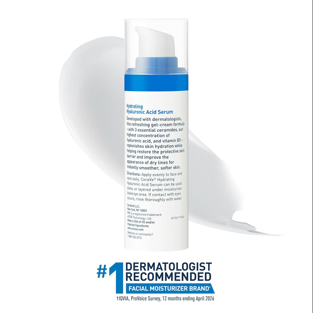 CeraVe Hyaluronic Acid Serum for Face. Hydrating Serum for Dry Skin. 1oz | Skin Care. Hydrates Dry Skin with Vitamin B5 and Ceramides In A Fragrance Free Formula To Layer Under Facial Moisturizer