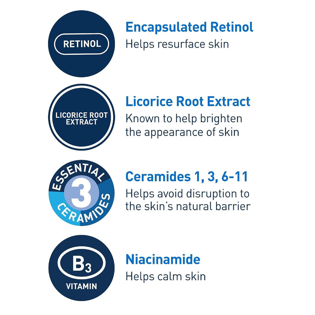CeraVe Resurfacing Retinol Face Serum with Niacinamide. Pore Minimizer. 1oz | Skin Care Brightening Serum with Licorice Root. Acne Scar & Hyperpigmentation Treatment. Dark Spot Corrector. Skin Repair