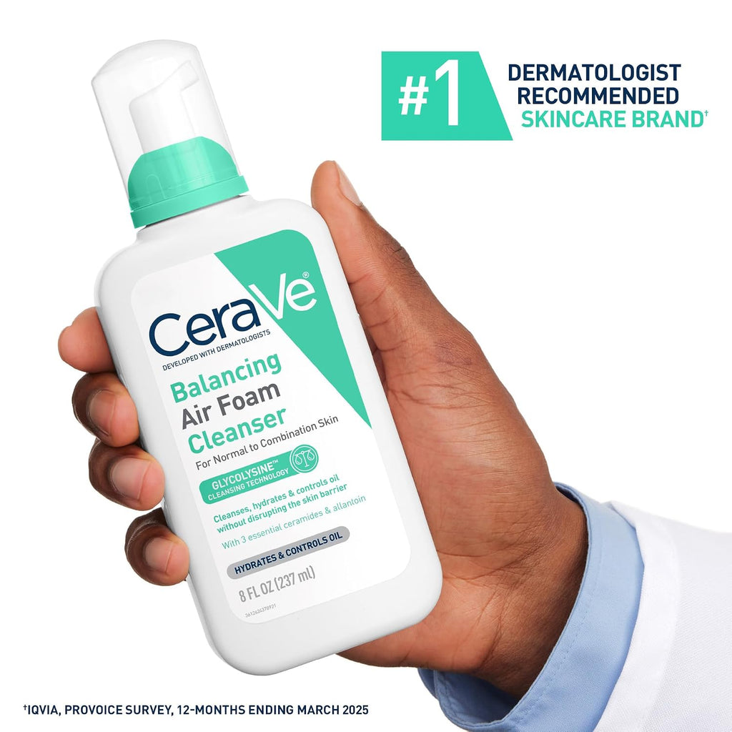 CeraVe Balancing Air Foam Face Wash.Foaming Facial Cleanser Combination Skin.8HR Oil Control.24HR Hydration.Fragrance-Free & Non-Comedogenic.With Glycolysine™ & 3 Essential Ceramides.8oz.(Pack of 2)