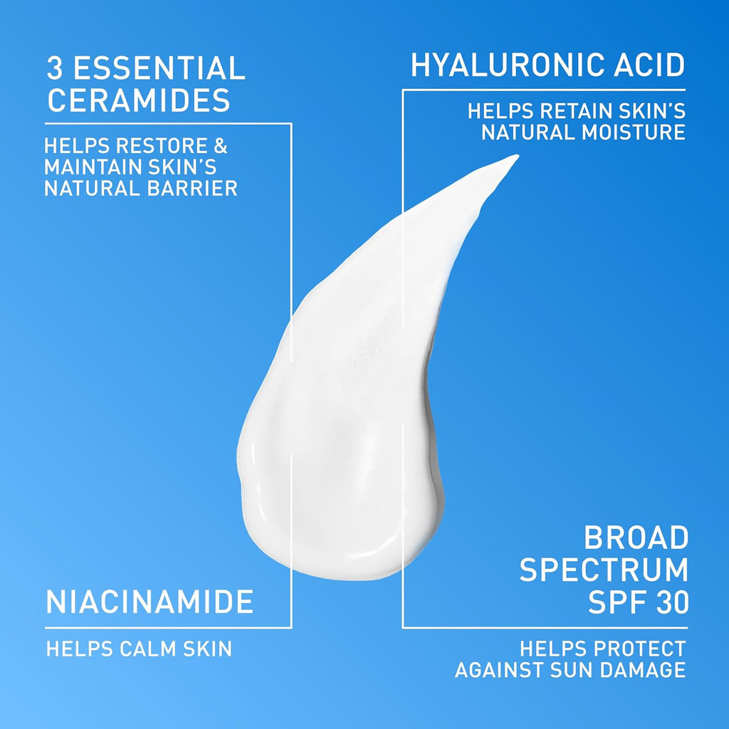 CeraVe AM Oil Face Moisturizer Lotion. Sunscreen for Face. SPF 30. 3oz | Skin Care with Hyaluronic Acid & Niacinamide. Oil-Free Moisturizer For Men & Women. Daily Non-Comedogenic Face Sunscreen