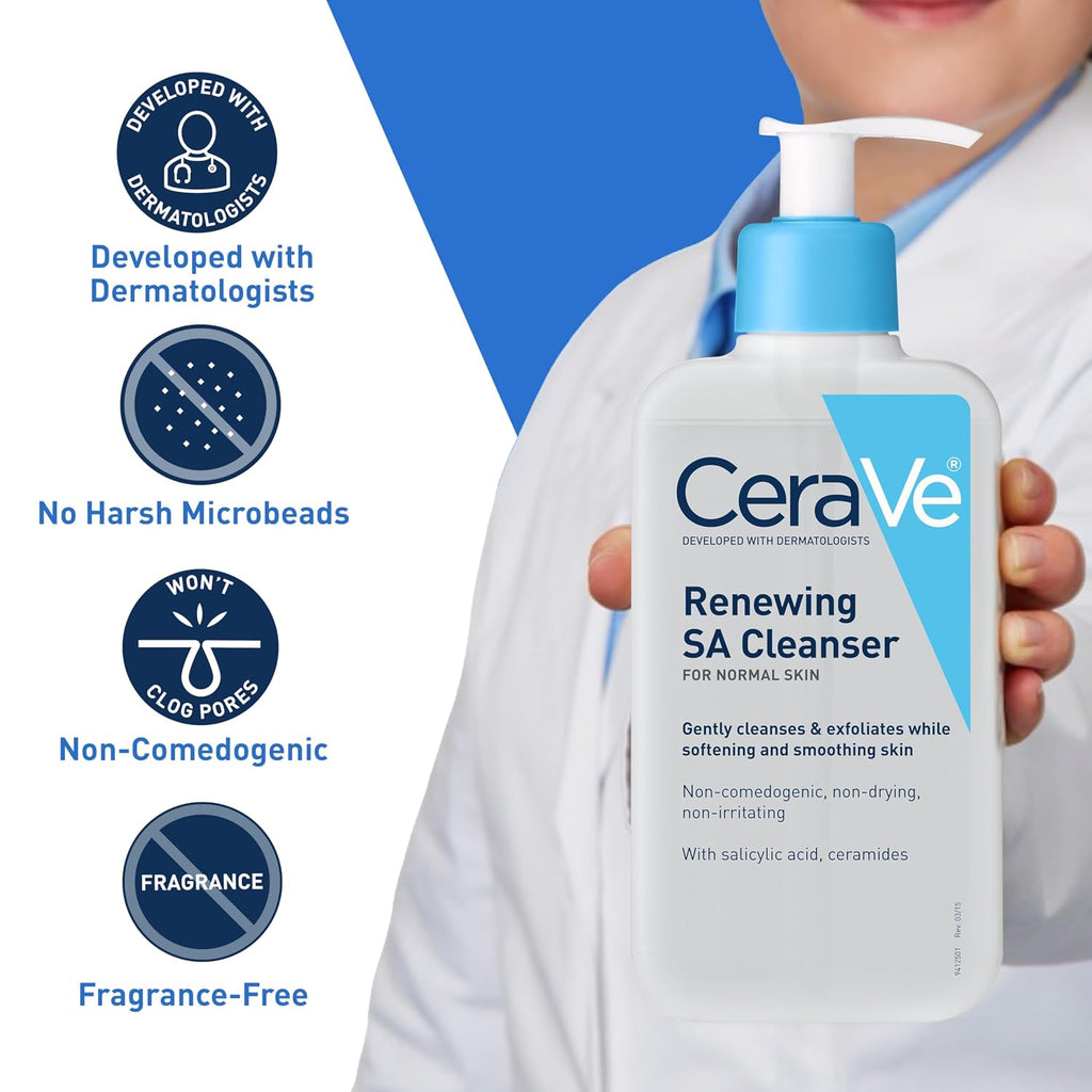 CeraVe Renewing Salicylic Acid Cleanser. BHA Exfoliating Face Wash. 8oz | Skin Care with Hyaluronic Acid & Niacinamide. Facial Cleanser. Face Cleanser. Ceramides. Fragrance Free. Non-Comedogenic