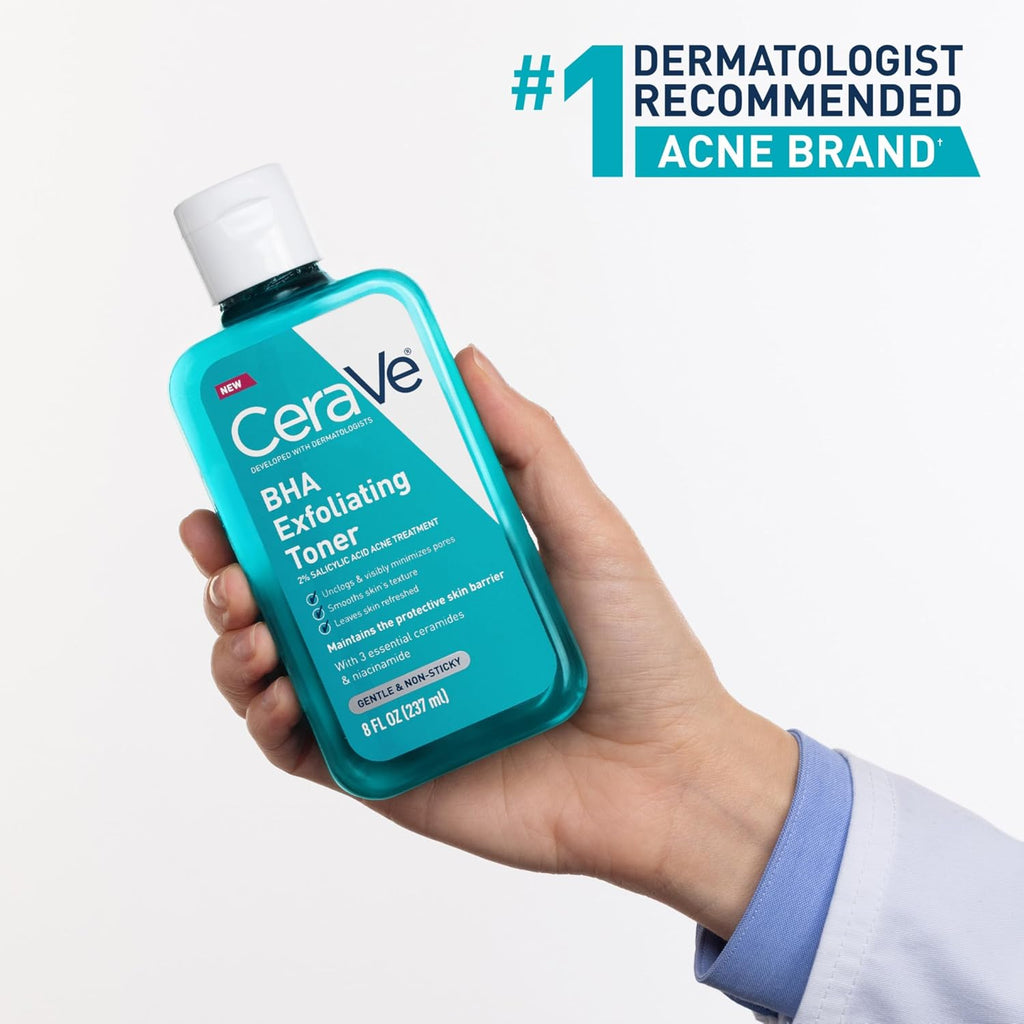 CeraVe BHA Exfoliating Facial Toner with Salicylic Acid & Niacinamide. 8oz | Hyaluronic Acid Skin Care Formula Acts As A Pore Minimizer For Face To Visibly Clear Blackheads and Smooth Texture