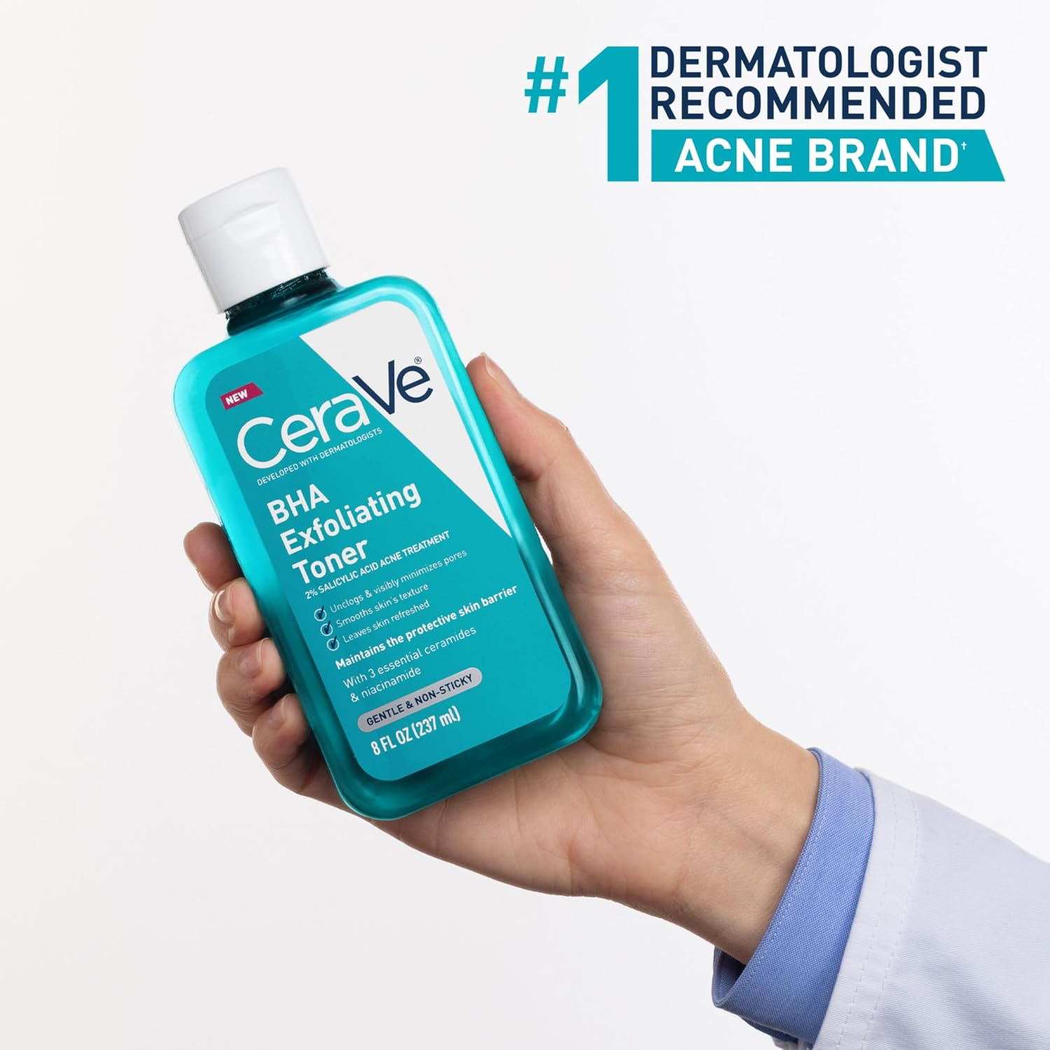 CeraVe BHA Exfoliating Facial Toner with Salicylic Acid & Niacinamide. 8oz | Hyaluronic Acid Skin Care Formula Acts As A Pore Minimizer For Face To Visibly Clear Blackheads and Smooth Texture