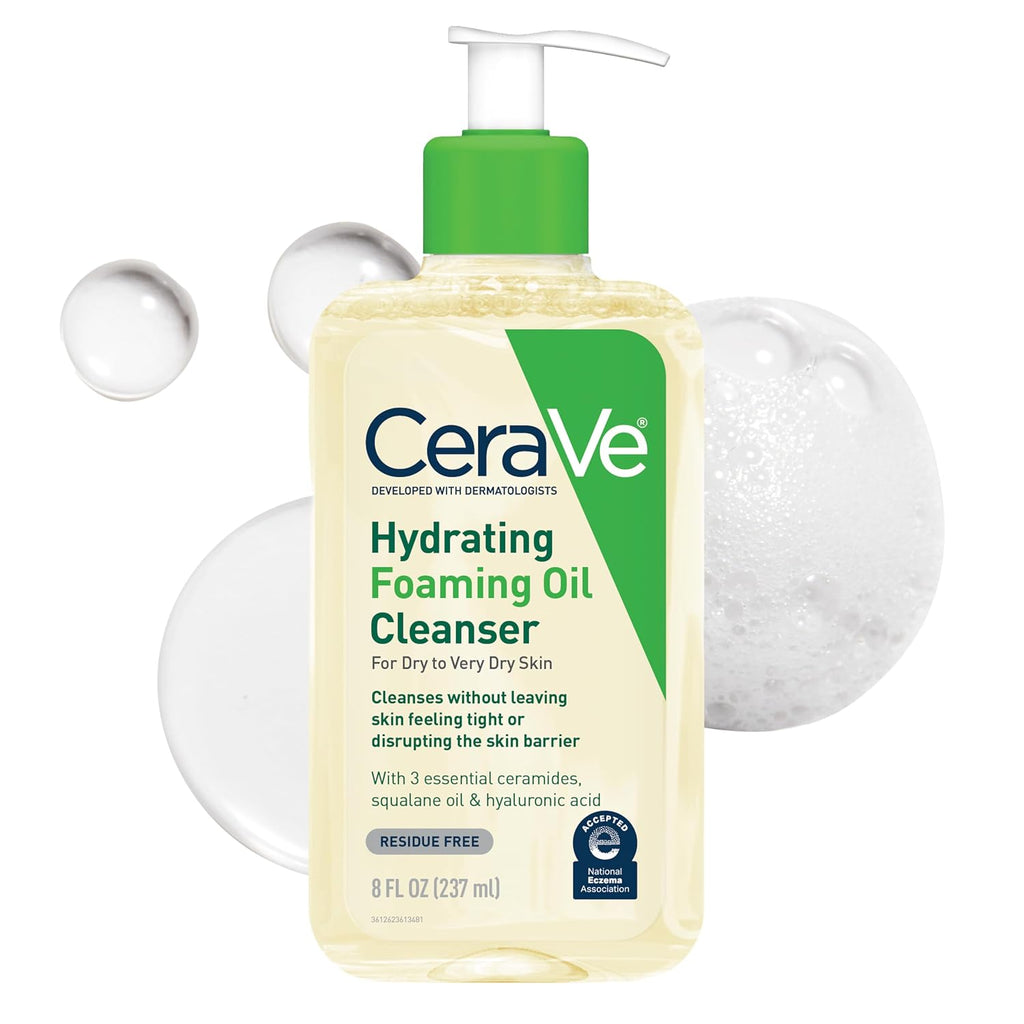 CeraVe Hydrating Foaming Oil Facial Cleanser with Hyaluronic Acid. 8oz | Squalane Face & Body Wash with Double-Cleansing Efficacy Removes Makeup without Residue. For Dry To Very Dry Skin