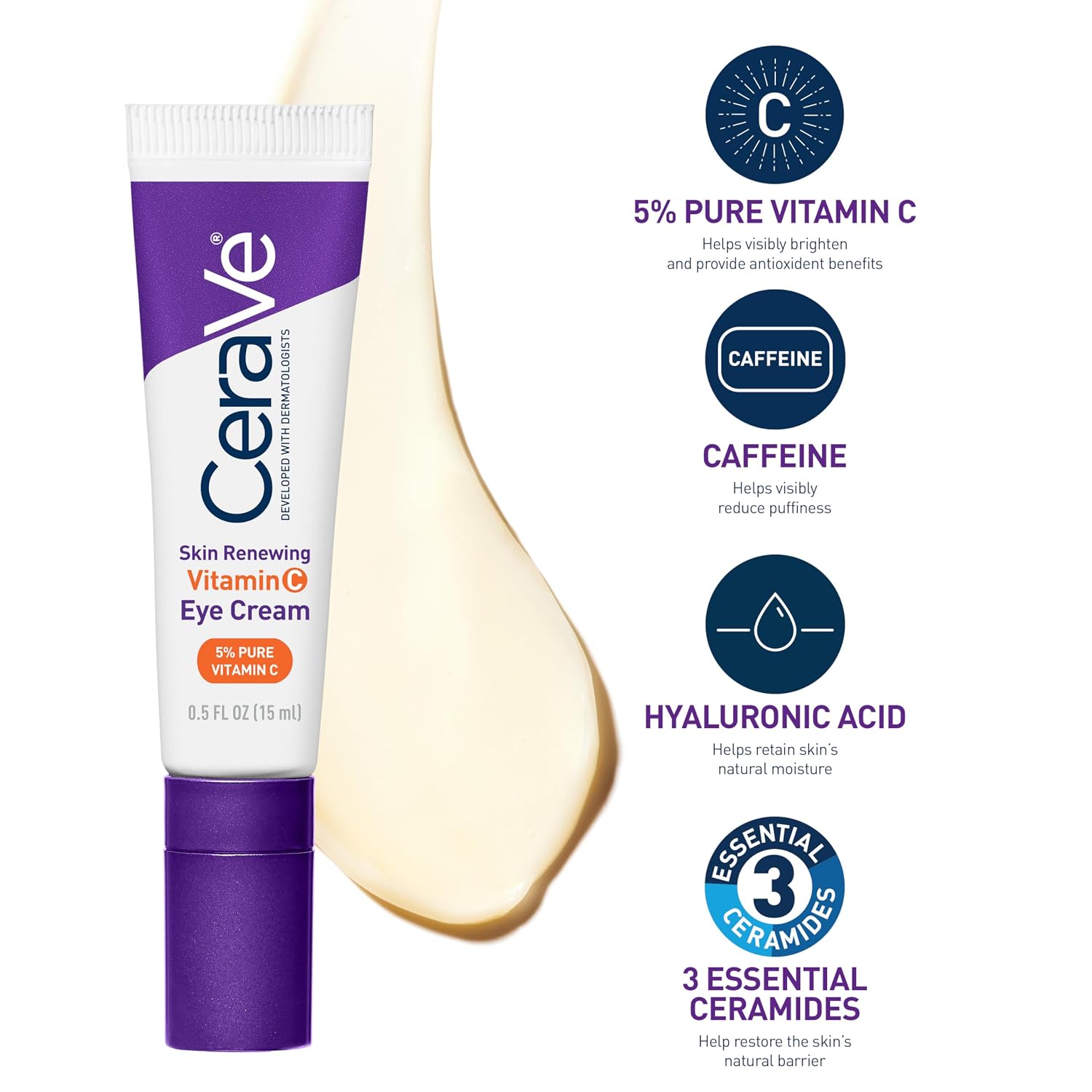 CeraVe Vitamin C Serum & Vitamin C Eye Cream Skin Care Set | Skin Brightening Serum with Hyaluronic Acid for Face & Under Eye Cream with Caffeine for Dark Circles and Puffiness
