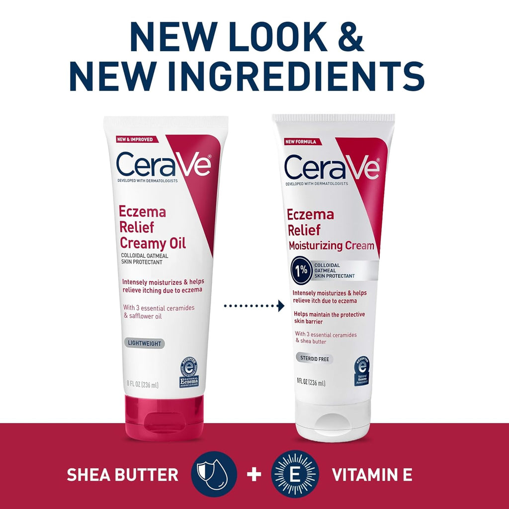 CeraVe Eczema Relief Moisturizing Cream. Shea Butter Dry Skin Lotion. 8oz | Steroid-Free Skin Care Formula with Colloidal Oatmeal and Vitamin E Provides Soothing Eczema Treatment For Itchy Skin