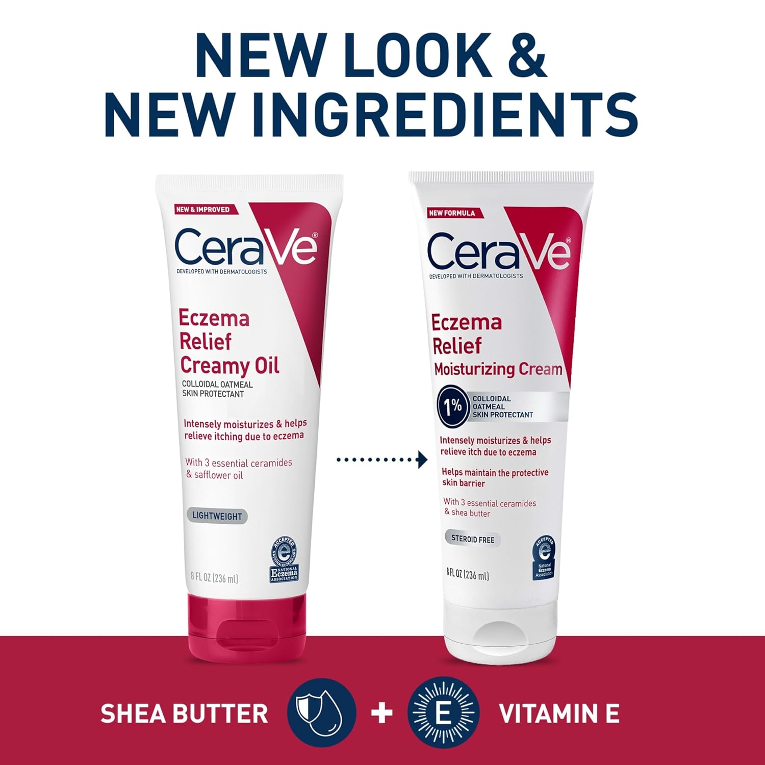 CeraVe Eczema Relief Moisturizing Cream. Shea Butter Dry Skin Lotion. 8oz | Steroid-Free Skin Care Formula with Colloidal Oatmeal and Vitamin E Provides Soothing Eczema Treatment For Itchy Skin