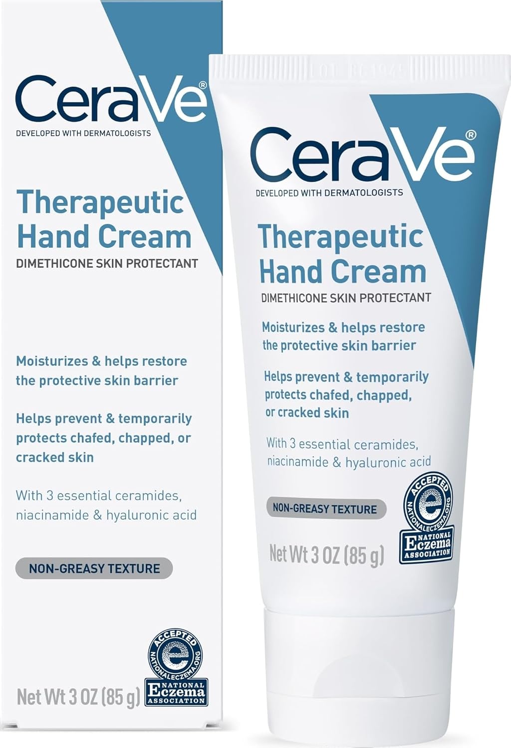 CeraVe Therapeutic Hand Cream. Hyaluronic Acid & Niacinamide Lotion. 3oz | Dermatologist-Tested Dimethicone Hand Lotion Protects Over-Worked Skin; Ideal Hand Cream For Dry Cracked Hands