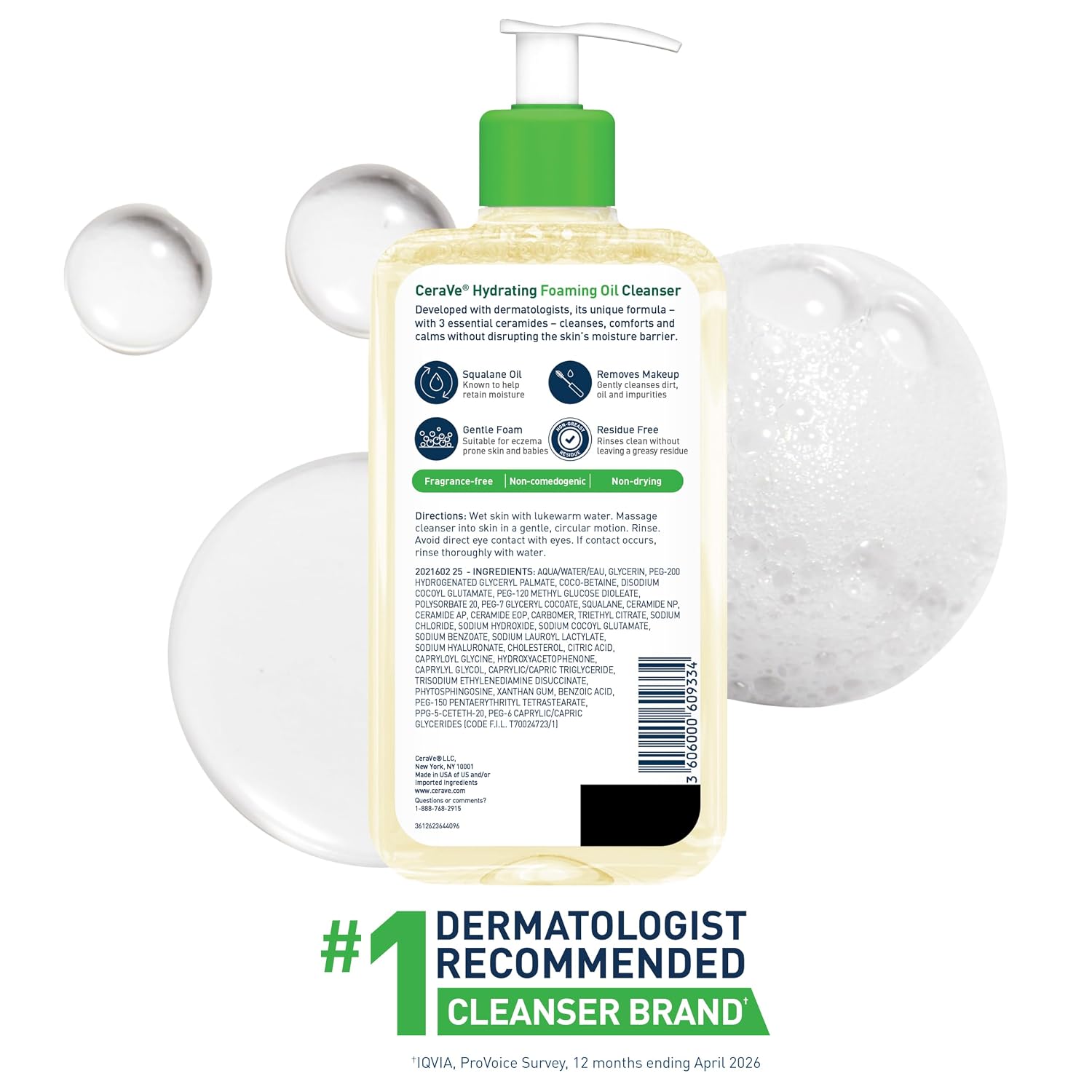 CeraVe Hydrating Foaming Oil Facial Cleanser with Hyaluronic Acid. 8oz | Squalane Face & Body Wash with Double-Cleansing Efficacy Removes Makeup without Residue. For Dry To Very Dry Skin