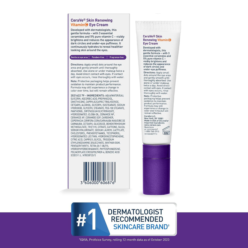 CeraVe Vitamin C Eye Cream. Hyaluronic Acid Under Eye Brightener. 0.5oz | Skin Care Formulated with Caffeine and Ceramides To Target Dark Circles. Puffiness. and Bags Under Eyes For A Brightened Look