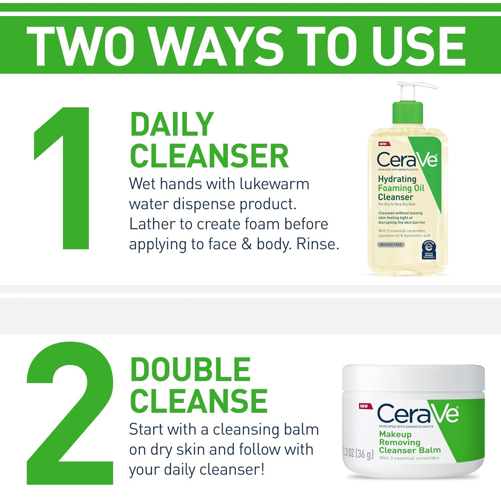 CeraVe Hydrating Foaming Oil Cleanser.Moisturizing Oil Cleanser for Face & Body.Squalane-Oil + Hyaluronic Acid + Ceramides.For Dry to Very Dry Skin.Fragrance Free & Residue Free.19 FL Oz.(Pack of 2)