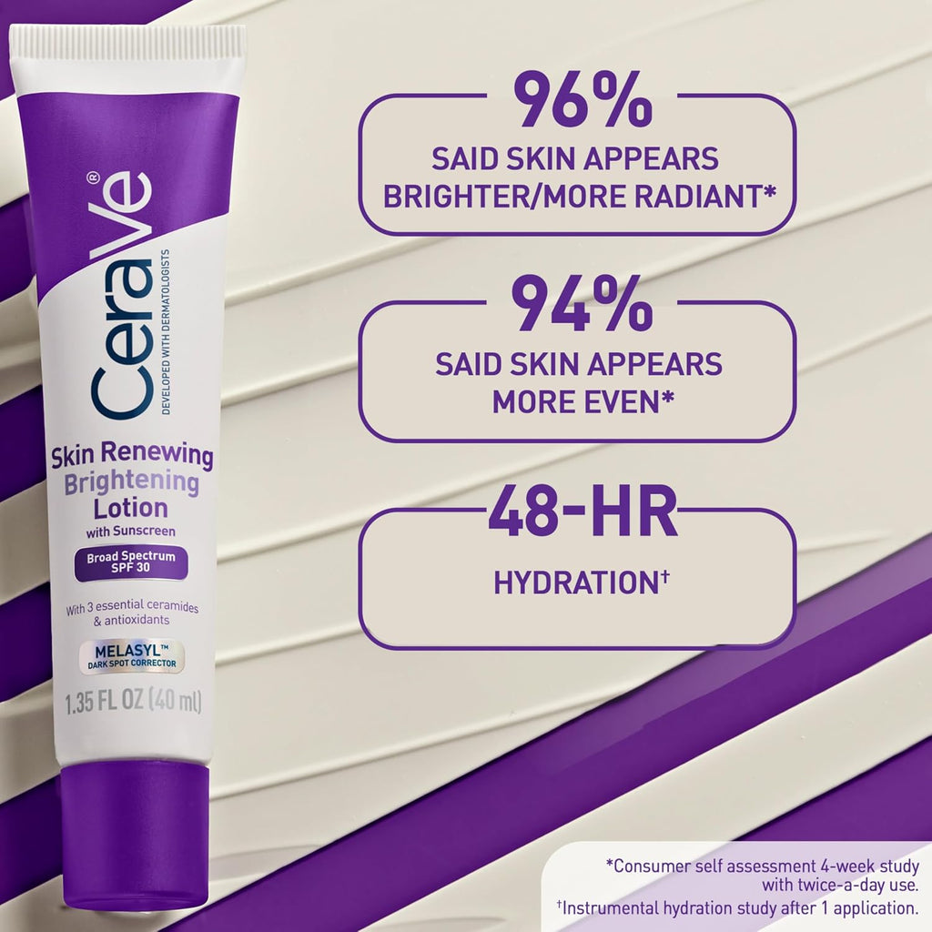 CeraVe Brightening Facial Moisturizer SPF 30 with Niacinamide. 1.35 oz | Hydrates. Brightens. and Evens Skin Tone with Ceramides. Niacinamide. and Antioxidants In a Fragrance-Free SPF 30 Formula