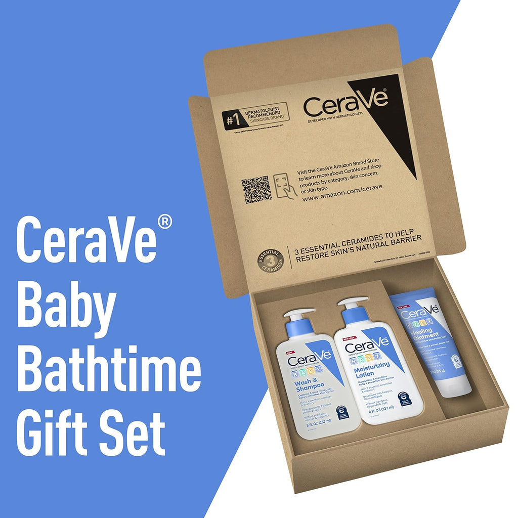 CeraVe Baby Bath Set. Wash & Shampoo. Moisturizing Lotion. Healing Ointment | Gentle Baby Bath Essentials. Fragrance-Free. Paraben-Free. Phthalates-Free. Tear-Free