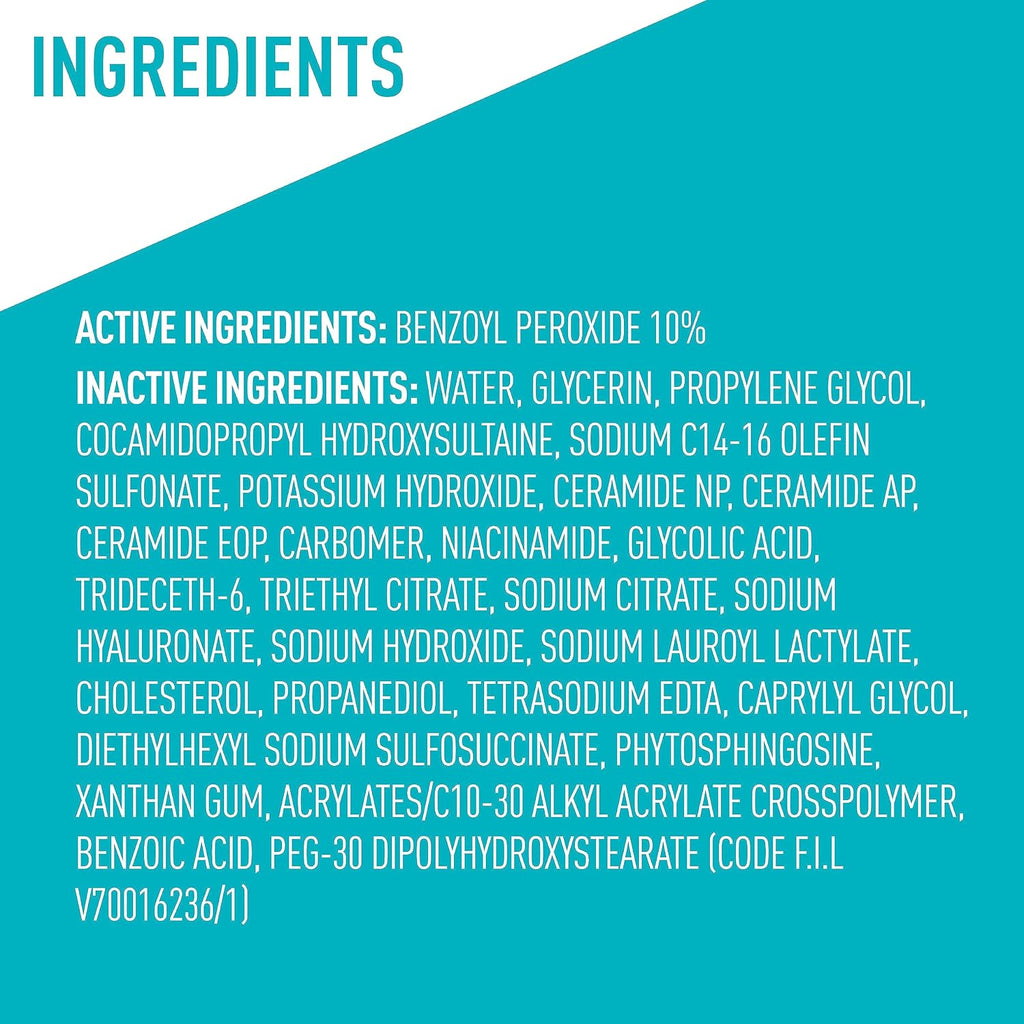 CeraVe Acne Foaming Cream Wash. 10% Benzoyl Peroxide Facial Cleanser. 5oz | 10% Benzoyl Peroxide Cleanser with Hyaluronic Acid and Niacinamide Clears Pimples and Acts As A Blackhead Remover