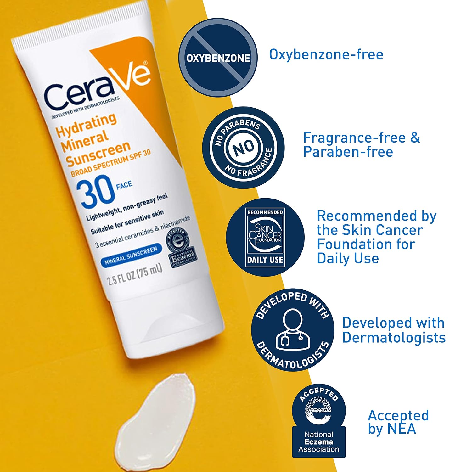 CeraVe Hydrating Mineral Sunscreen SPF 30 with Hyaluronic Acid. 2.5oz | Face Sunscreen with Zinc Oxide. Titanium Dioxide. Hyaluronic Acid. & Niacinamide For Broad Spectrum Protection