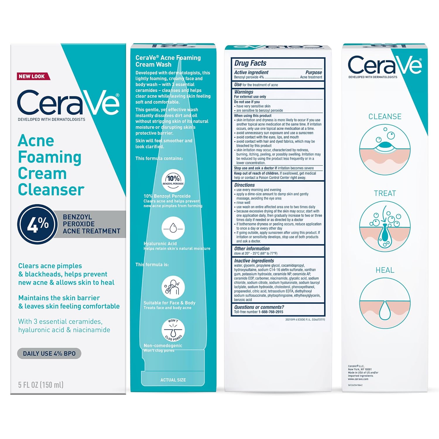 CeraVe Foaming Acne Cream Cleanser. Face Wash with 4% Benzoyl Peroxide. 5oz | Skin Care. Hyaluronic Acid. Niacinamide. Facial Cleanser. Acne Treatment For Face. Face Care. Gentle Cleanser. Ceramides